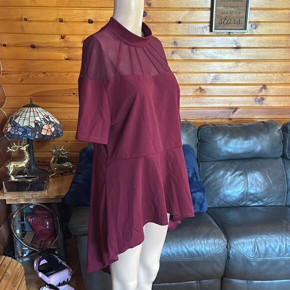 Red Blouse with Asymmetrical Hem - Picture 1 of 5